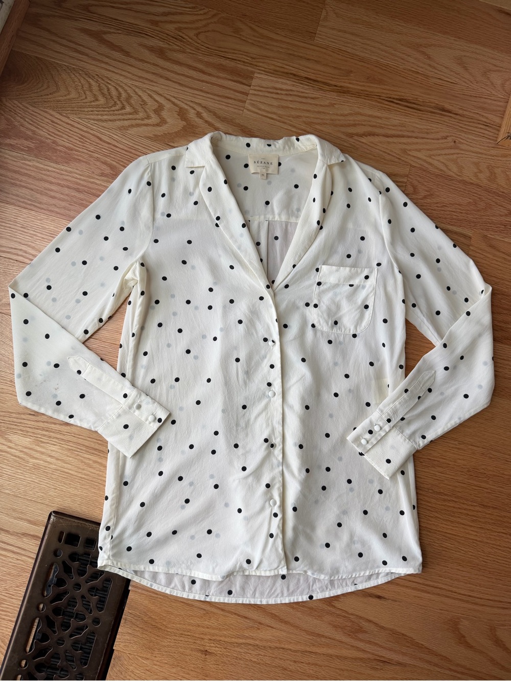 Sézane Florence Shirt 100% Silk Polka Dot Blouse Ecru Size 34 - Picture 2 of 12